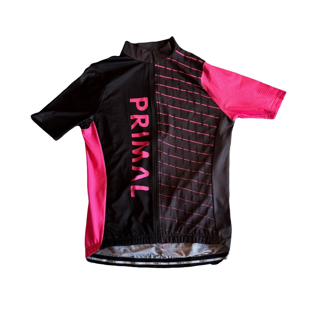 Women's Primal Race Cut Happy Trails Cycling Jersey, Full Zip Black Pink, Size L